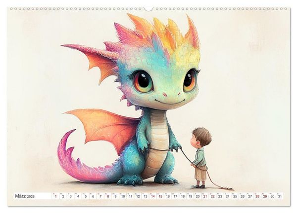 Produktbild: Dinozauber &ndash; Wenn Urzeitbewohner zu Freunden werden (Wandkalender 2026 DIN A2 quer), CALVENDO Monatskalender