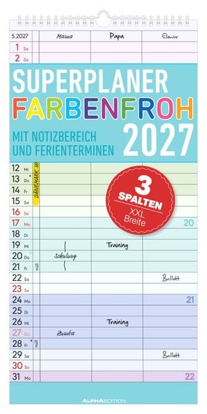 Produktbild: Superplaner Farbenfroh - 3 Spalten 2027