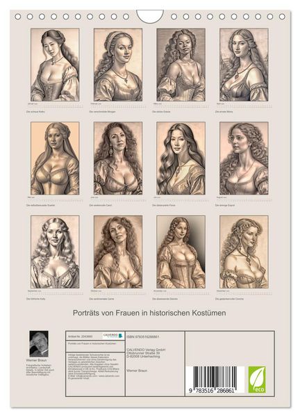 Produktbild: Portr&auml;ts von Frauen in historischen Kost&uuml;men (Wandkalender 2026 DIN A4 hoch), CALVENDO Monatskalender