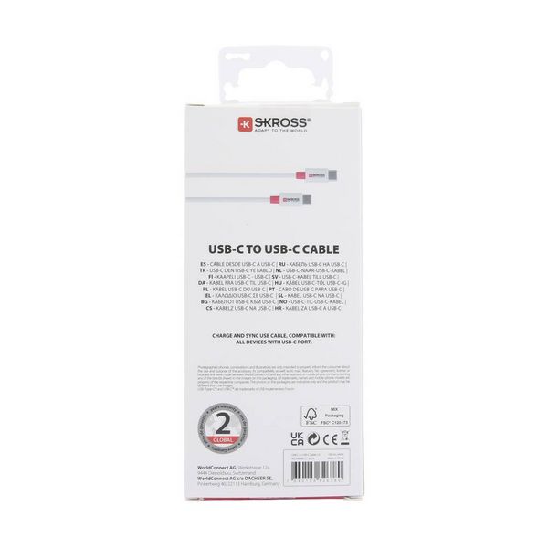 Produktbild: Skross USB-Kabel USB 2.0 USB-C&reg; Stecker, USB-C&reg; Stecker 1.20m Wei&szlig; Rund SKCA0008C-C120CN