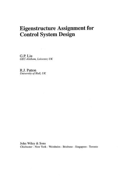 Produktbild: Eigenstructure Assignment for Control System Design