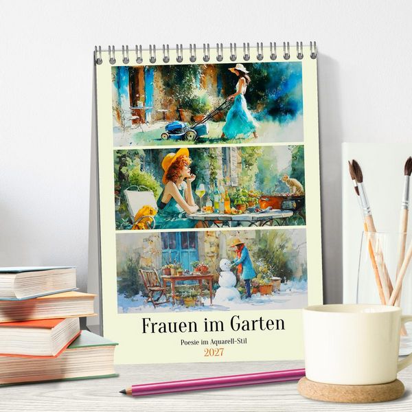 Produktbild: Frauen im Garten. Poesie im Aquarell-Stil (Tischkalender 2027 DIN A5 hoch), CALVENDO Monatskalender