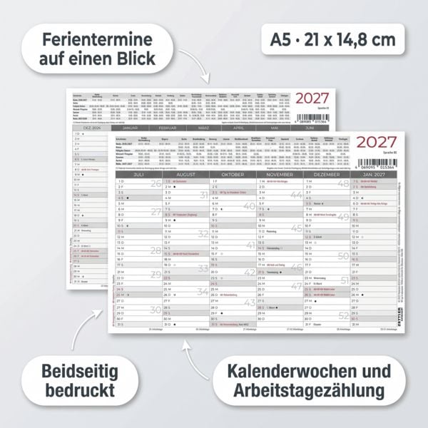 Produktbild: Tafelkalender A5 beidseitig 2027