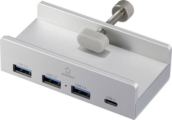 Produktbild: Renkforce RF-6690354 USB-Hub 3+1 Port USB-A, USB-C&reg; USB 3.1 Gen1 5 GBit/s mit Aluminiumgeh&auml;use Silber RF-ACHB-350