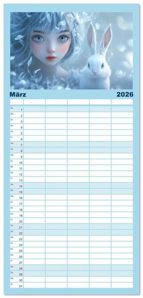 Produktbild: Familienplaner 2026 - Winterliche Fantasie Anim&eacute; mit 5 Spalten (Wandkalender, 21 x 45 cm) CALVENDO