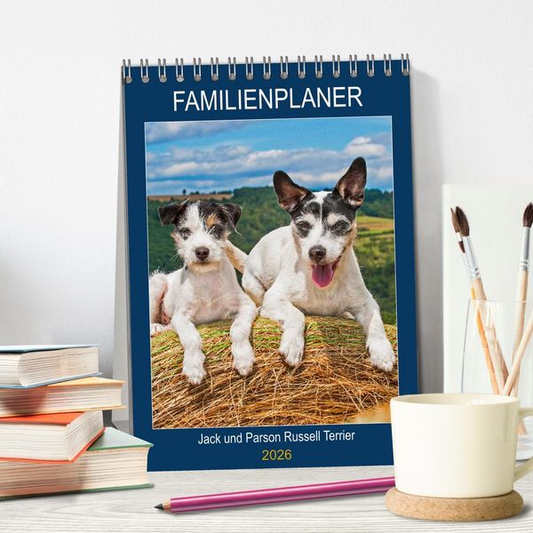Produktbild: Familienplaner Jack und Parson Russell Terrier (Tischkalender 2026 DIN A5 hoch), CALVENDO Monatskalender