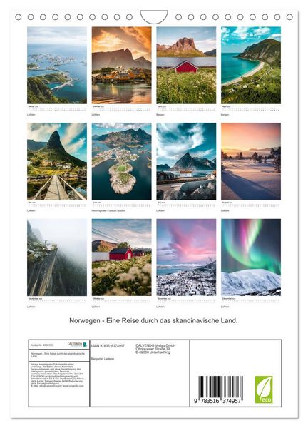 Produktbild: Norwegen - Eine Reise durch das skandinavische Land. (Wandkalender 2026 DIN A4 hoch), CALVENDO Monatskalender