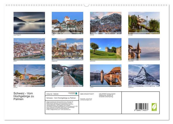 Produktbild: Schweiz - Vom Hochgebirge zu Palmen (hochwertiger Premium Wandkalender 2026 DIN A2 quer), Kunstdruck in Hochglanz