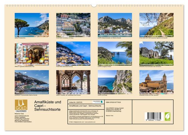 Produktbild: Amalfik&uuml;ste und Capri - Sehnsuchtsorte (hochwertiger Premium Wandkalender 2027 DIN A2 quer), Kunstdruck in Hochglanz