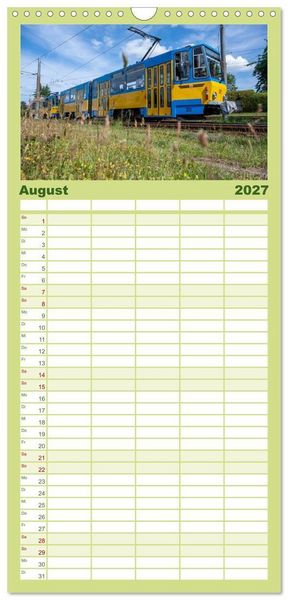 Produktbild: Familienplaner 2027 - Stra&szlig;enbahnklassiker auf Schienen mit 5 Spalten (Wandkalender, 21 x 45 cm) CALVENDO