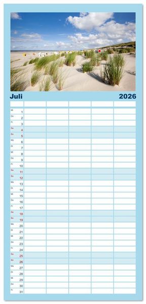 Produktbild: Familienplaner 2026 - Ostfriesische Inseln - Borkum, Norderney, Juist, Baltrum, Langeoog, Spiekeroog, Wangerooge mit 5 Spalten (Wandkalender, 21 x 45 cm) CALVENDO