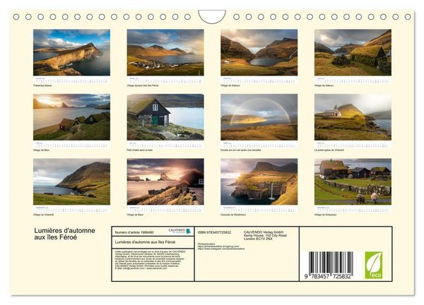 Produktbild: Lumi&egrave;res d'automne aux &icirc;les F&eacute;ro&eacute; (Calendrier mural 2026 DIN A4 vertical), CALVENDO calendrier mensuel