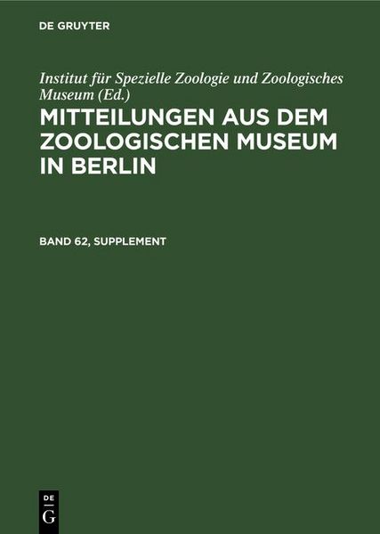 Produktbild: Mitteilungen aus dem Zoologischen Museum in Berlin. Band 62, Supplement