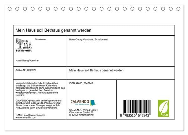Produktbild: Mein Haus soll Bethaus genannt werden (Tischkalender 2026 DIN A5 quer), CALVENDO Monatskalender