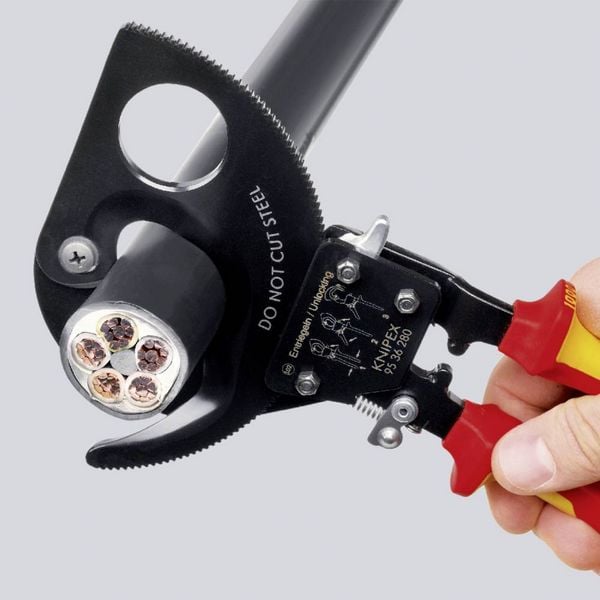 Produktbild: Knipex 95 36 280 Ratschen-Kabelschneider Geeignet f&uuml;r (Abisoliertechnik) Alu- und Kupferkabel, ein- und mehrdr&auml;htig 52 mm 380 mm&sup2;