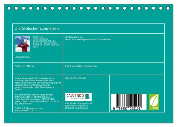 Produktbild: Die Gletscher schmelzen (Tischkalender 2026 DIN A5 quer), CALVENDO Monatskalender