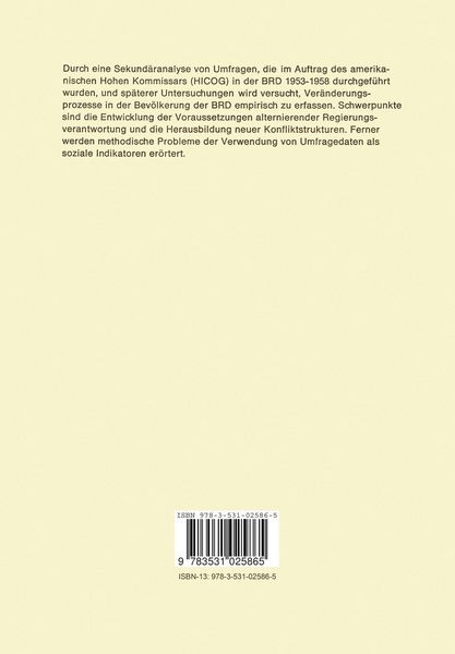 Produktbild: Demokratisierung und sozialer Wandel in der Bundesrepublik Deutschland Sekund&auml;ranalyse von Umfragedaten 1953&ndash;1974