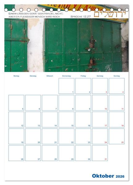 Produktbild: Jerusalem Kalender mit Bibelworten und Planer! (Tischkalender 2026 DIN A5 hoch), CALVENDO Monatskalender