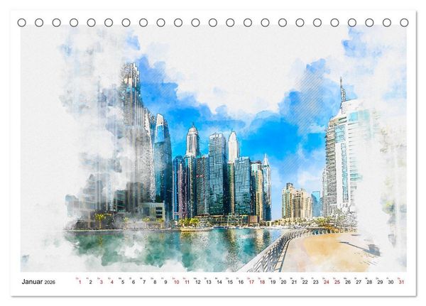 Produktbild: Dubai - Impressionen in Aquarell (Tischkalender 2026 DIN A5 quer), CALVENDO Monatskalender