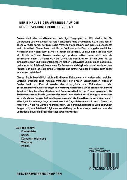 Produktbild: Der Einfluss der Werbung auf die K&ouml;rperwahrnehmung der Frau
