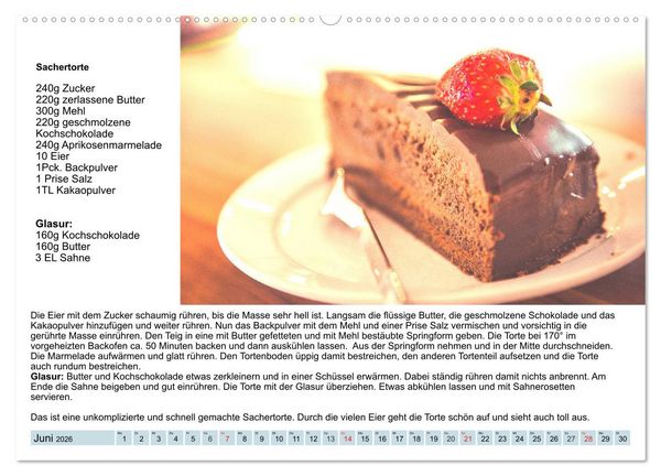 Produktbild: Exquisite Torten. K&ouml;stliche Rezepte f&uuml;r viele Anl&auml;sse (Wandkalender 2026 DIN A2 quer), CALVENDO Monatskalender