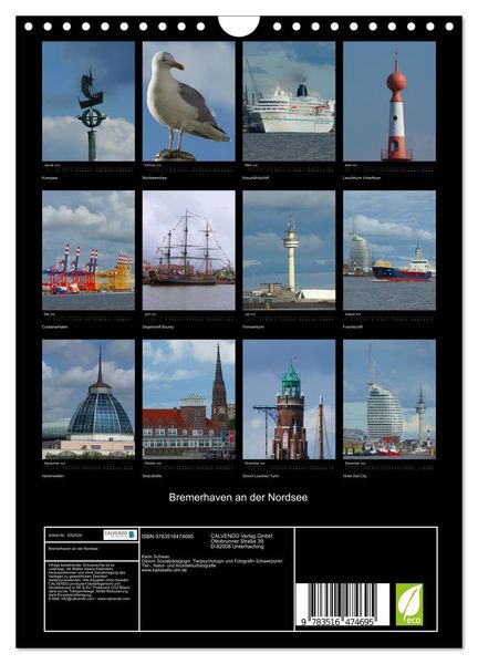 Produktbild: Bremerhaven an der Nordsee (Wandkalender 2026 DIN A4 hoch), CALVENDO Monatskalender