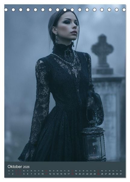 Produktbild: Gothic Girls - d&uuml;stere Frauen in schwarzer Gothic-Kleidung (Tischkalender 2026 DIN A5 hoch), CALVENDO Monatskalender