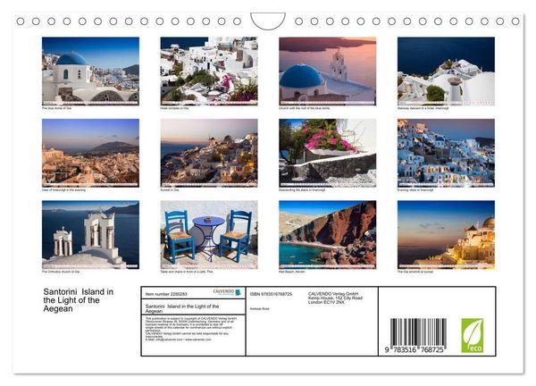 Produktbild: Santorini Island in the Light of the Aegean (Wall Calendar 2027 DIN A4 landscape), CALVENDO 12 Month Wall Calendar