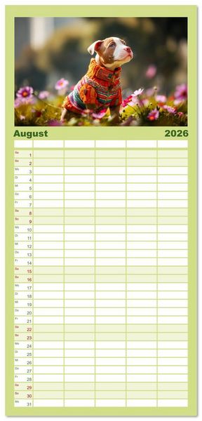 Produktbild: Familienplaner 2026 - Pit Bull Terrier. Zwischen Wildblumen und Gro&szlig;stadtglanz mit 5 Spalten (Wandkalender, 21 x 45 cm) CALVENDO