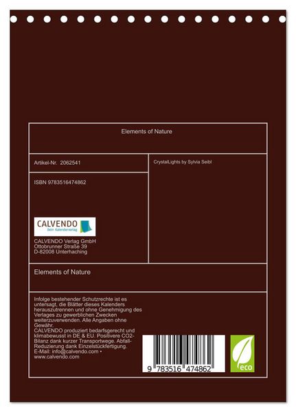 Produktbild: Elements of Nature (Tischkalender 2026 DIN A5 hoch), CALVENDO Monatskalender