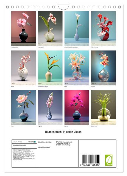 Produktbild: Blumenpracht in edlen Vasen (Wandkalender 2026 DIN A4 hoch), CALVENDO Monatskalender