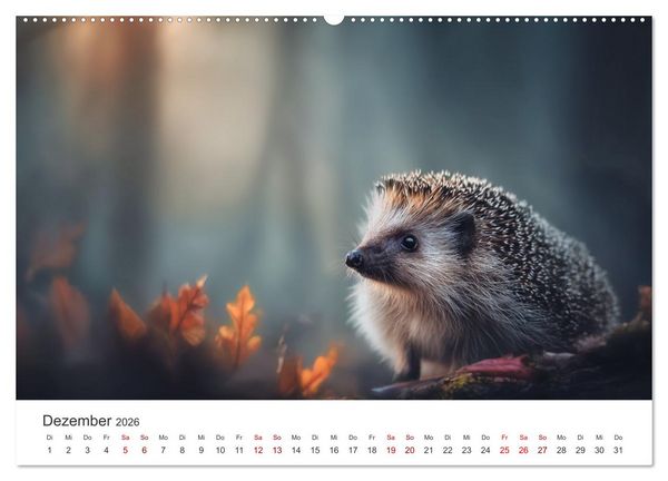 Produktbild: Rund, stachlig, munter - Ein Jahr mit Igeln (hochwertiger Premium Wandkalender 2026 DIN A2 quer), Kunstdruck in Hochglanz