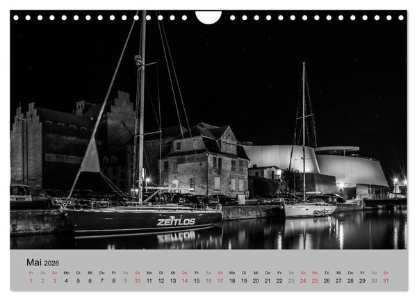 Produktbild: Hansestadt Stralsund bei Nacht (mit GPS-Koordinaten) (Wandkalender 2026 DIN A4 quer), CALVENDO Monatskalender