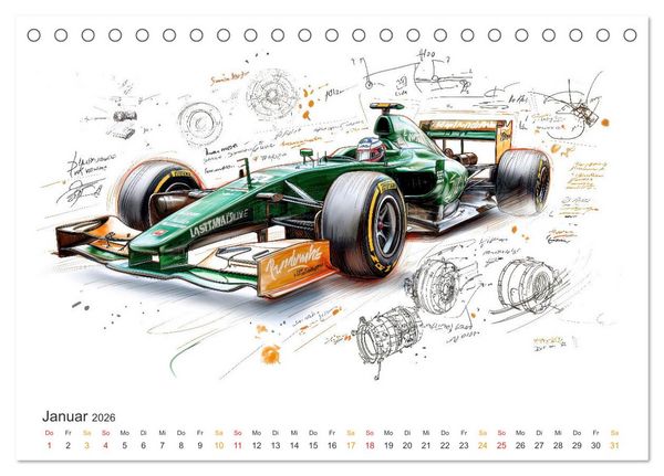 Produktbild: Rennwagen - Design Studien (Tischkalender 2026 DIN A5 quer), CALVENDO Monatskalender