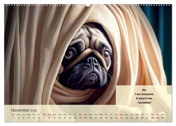 Produktbild: Great fun for pug lovers (Wall Calendar 2026 DIN A2 landscape), CALVENDO 12 Month Wall Calendar