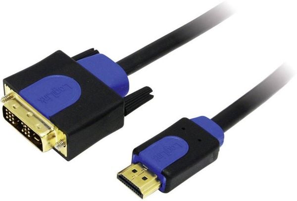 LogiLink DVI / HDMI Adapterkabel DVI-D 18+1pol. Stecker, HDMI-A Stecker 2.00 m Schwarz CHB3102 vergoldete Steckkontakte,