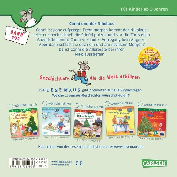 Produktbild: LESEMAUS 192: Conni und der Nikolaus