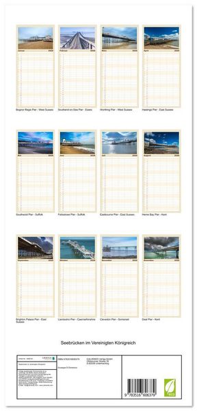 Produktbild: Familienplaner 2026 - Seebr&uuml;cken im Vereinigten K&ouml;nigreich mit 5 Spalten (Wandkalender, 21 x 45 cm) CALVENDO