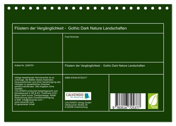 Produktbild: Fl&uuml;stern der Verg&auml;nglichkeit - Gothic Dark Nature Landschaften (Tischkalender 2026 DIN A5 quer), CALVENDO Monatskalender