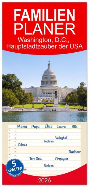 Produktbild: Familienplaner 2026 - Washington, D.C., Hauptstadtzauber der USA mit 5 Spalten (Wandkalender, 21 x 45 cm) CALVENDO