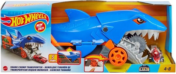 Hot Wheels - Hungriger Hai-Transporter für bis zu 5 Spielzeugautos