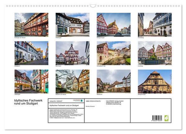 Produktbild: Idyllisches Fachwerk rund um Stuttgart (Wandkalender 2027 DIN A2 quer), CALVENDO Monatskalender