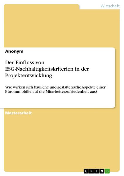 Produktbild: Der Einfluss von ESG-Nachhaltigkeitskriterien in der Projektentwicklung