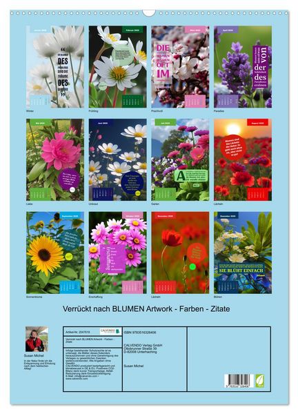 Produktbild: Verr&uuml;ckt nach BLUMEN Artwork - Farben - Zitate (Wandkalender 2026 DIN A2 hoch), CALVENDO Monatskalender