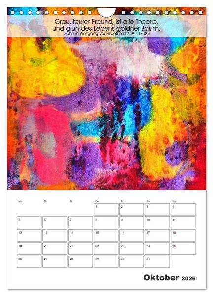 Produktbild: Farbenleuchten - Abstrakte Gouachemalerei mit Zitaten &uuml;ber die Farben (Wandkalender 2026 DIN A4 hoch), CALVENDO Monatskalender