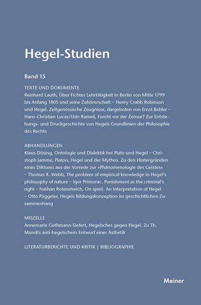 Produktbild: Hegel-Studien Band 15