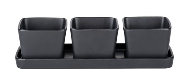Produktbild: Snack & Dip Schalen Set Schwarz matt, Tablett mit 3 x 300 ml Schalen