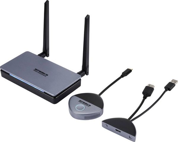 Produktbild: SpeaKa Professional SP-TR-500 Drahtloses Full HD Pr&auml;sentationssystem 30 m 5 GHz, 2.4 GHz 1920 x 1080 Pixel Sichere Funk&uuml;bertragung