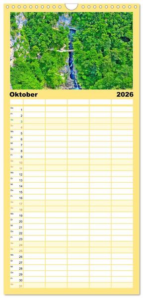 Produktbild: Familienplaner 2026 - Europa durchwandern mit 5 Spalten (Wandkalender, 21 x 45 cm) CALVENDO