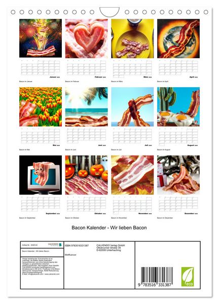 Produktbild: Bacon Kalender - Wir lieben Bacon (Wandkalender 2026 DIN A4 hoch), CALVENDO Monatskalender